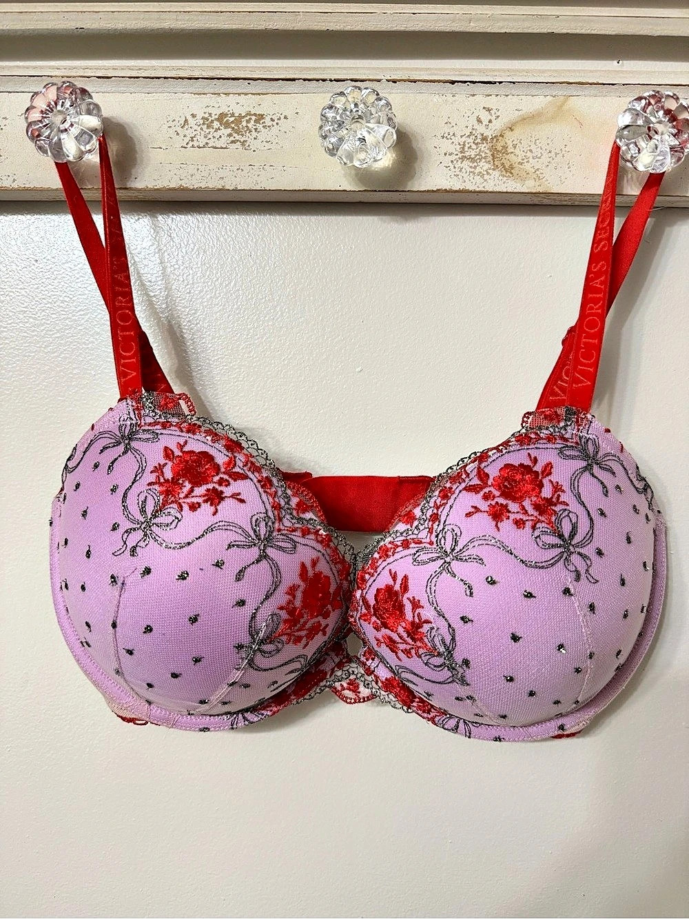 Victoria's Secret Dream Angels Beautiful Bows Embroidery Push-Up Bra Floral Lace